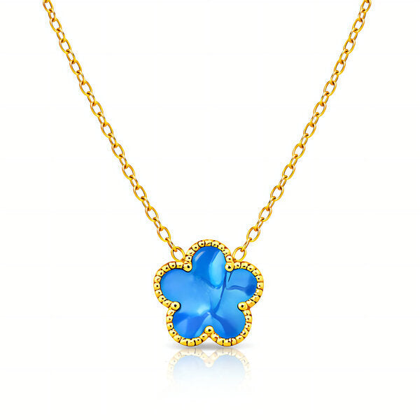 Blue Flower Meadow Necklace – 18K Gold Plated Steel