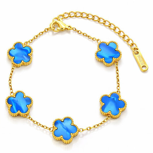 Blue Flower Meadow Bracelet – 18K Gold Plated Steel