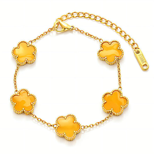 Orange Flower Meadow Bracelet – 18K Gold Plated Steel