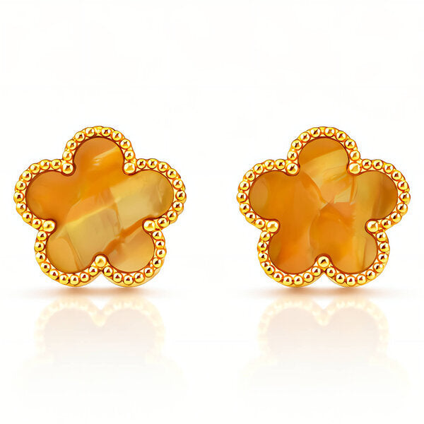 Orange Flower Meadow Earrings – 18K Gold Plated Steel