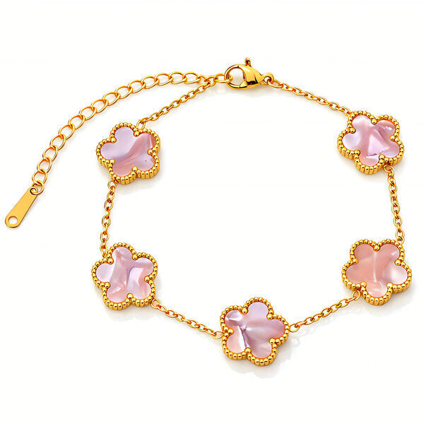 Pink Flower Meadow Bracelet – 18K Gold Plated Steel