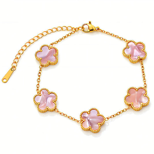 Pink Flower Meadow Bracelet – 18K Gold Plated Steel