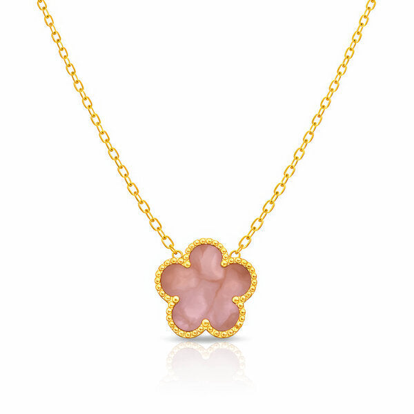Pink Flower Meadow Necklace – 18K Gold Plated Steel