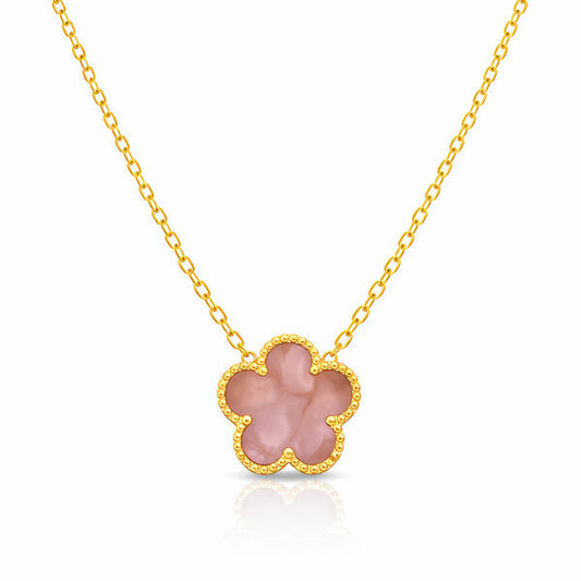 Pink Flower Meadow Necklace – 18K Gold Plated Steel