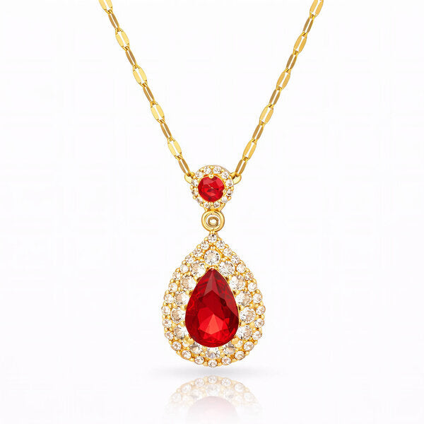 Ruby Necklace – 18K Gold Plated Steel