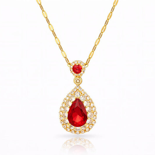 Ruby Necklace – 18K Gold Plated Steel